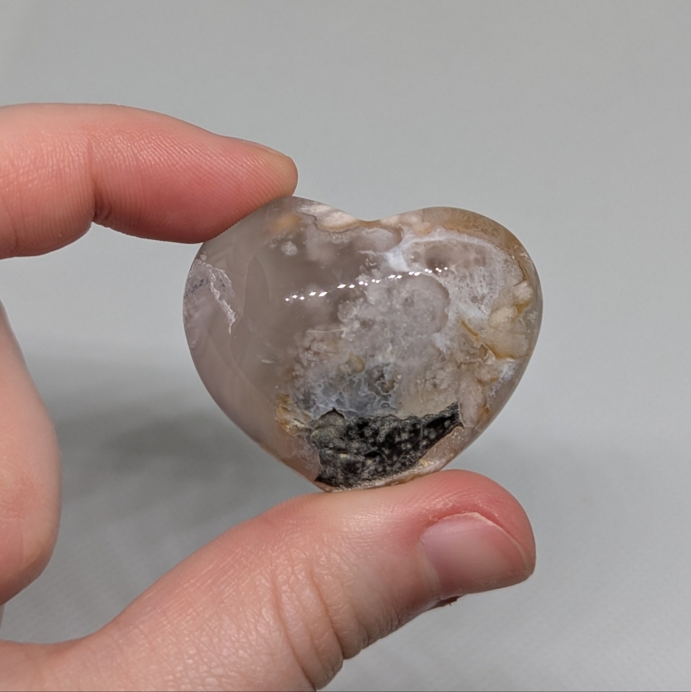 Flower Agate Crystal‎ Puffy Heart Carving -Genuine Pink Flower Agate - Picture 2 of 7